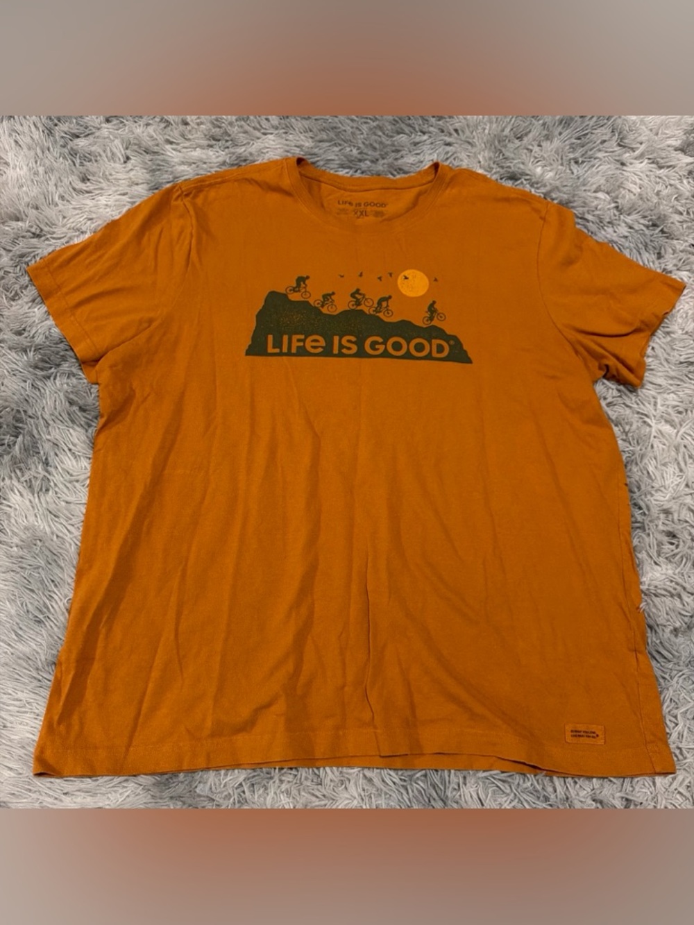 Life Is Good Orange Biking Graphic Short Sleeve Tee T-shirt Size 2XL Men’s Crush